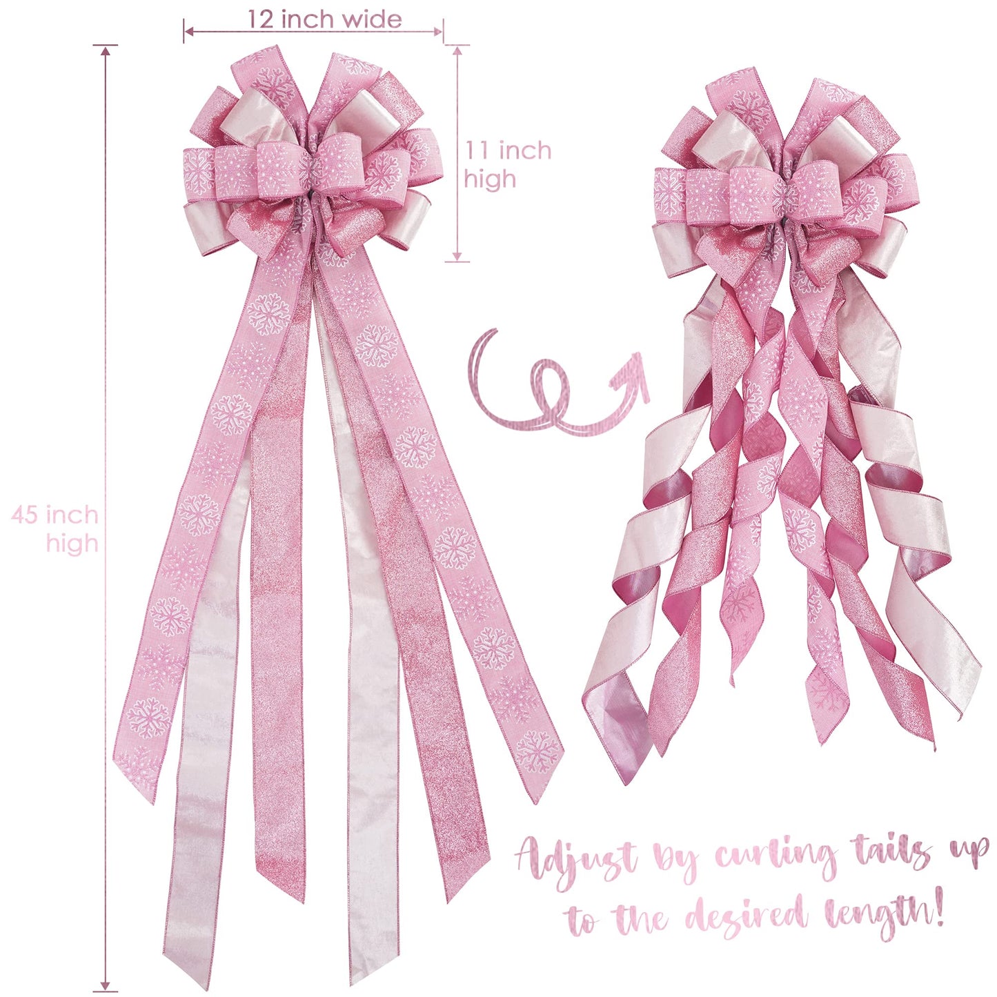 MEEDEE Pink Glitter Christmas Tree Topper - 12" Wide Velvet Bow for Christmas Tree (1 Pack)