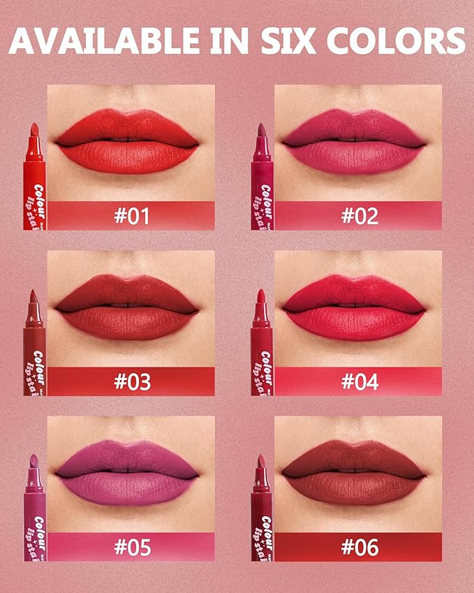 Lip Tint Stain Pen, Red Waterproof Long Lasting Matte Lip Liner Stain Pencil, High-Pigmented Quick Dry Liquid Lipstick, Non Sticky Cup Smudgeproof Lip Tint Gloss, Christmas Makeup Gift for Women-01