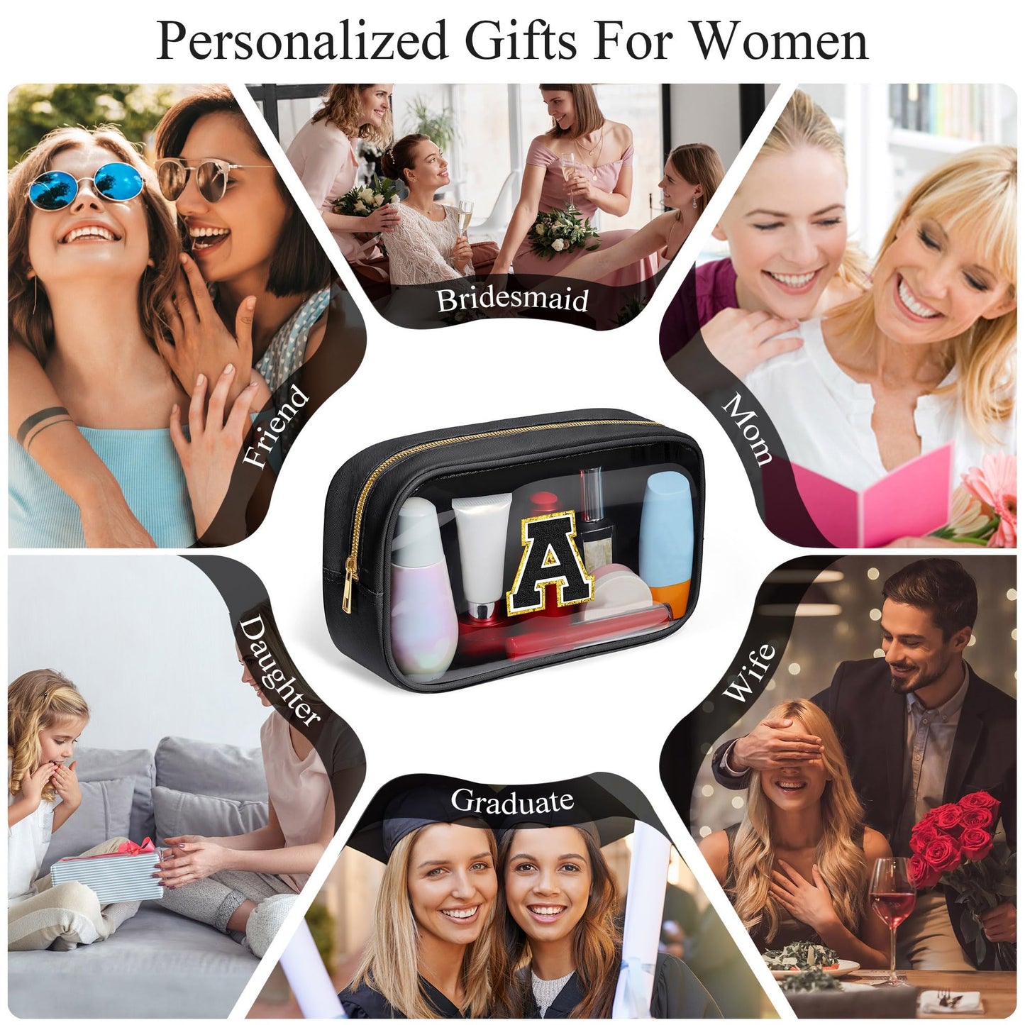 YOOLIFE Birthday Gifts for Her Wife Travel Makeup Bag Toiletry Bag for Women, Clear Makeup Bag Cosmetic Bag Travel Accessories Birthday Gifts Teacher Mother Wife Girlfriend Bride Gifts Black K
