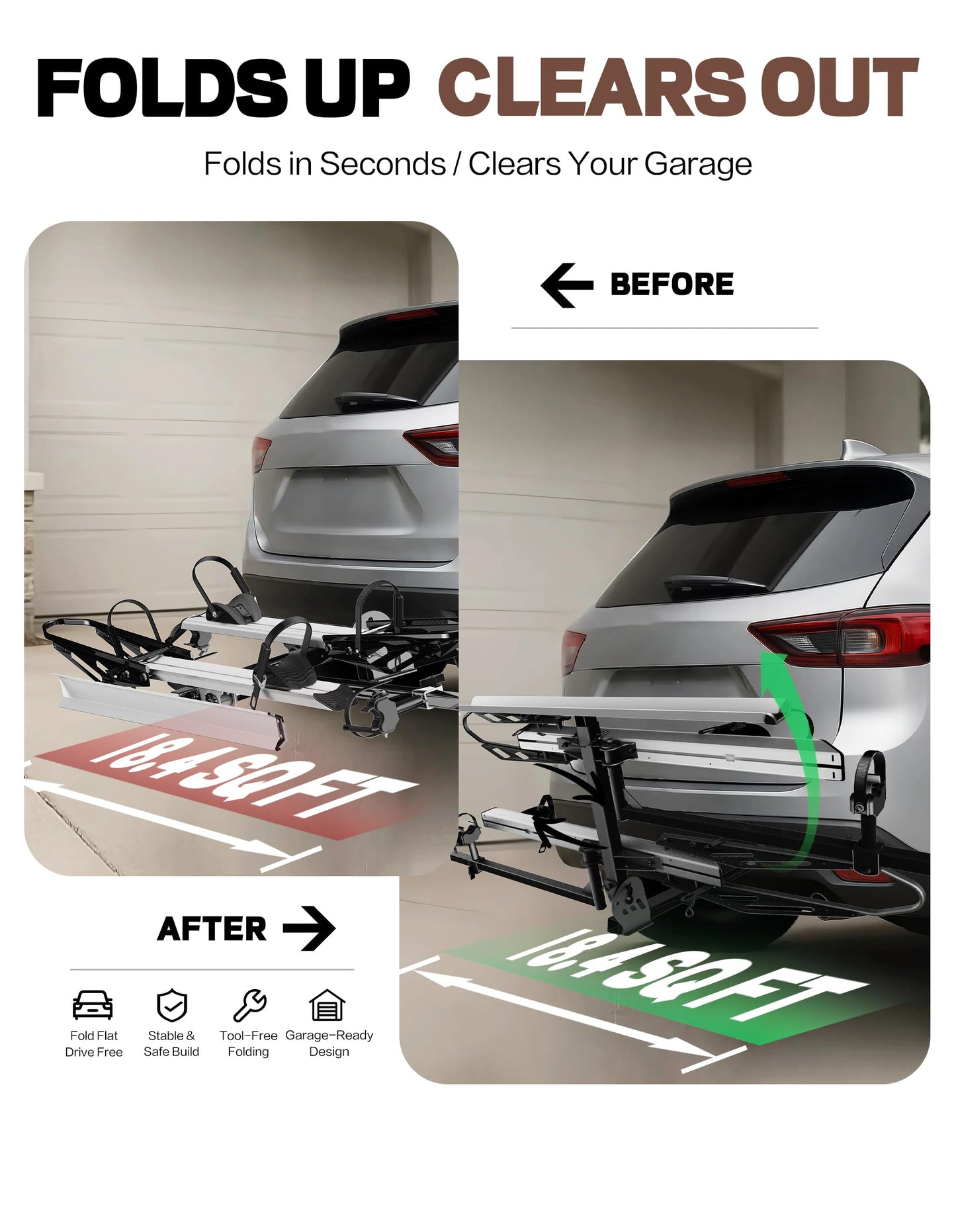 RokRack X Foldable 2 Ebike Rack with Ramp, 200 lbs Capacity Electric Bike Platform Mount, Hitch Bike Rack for Car SUV with Brake Light, Hitch Stabilizer, Lock Pin, Rain Cover & Lock