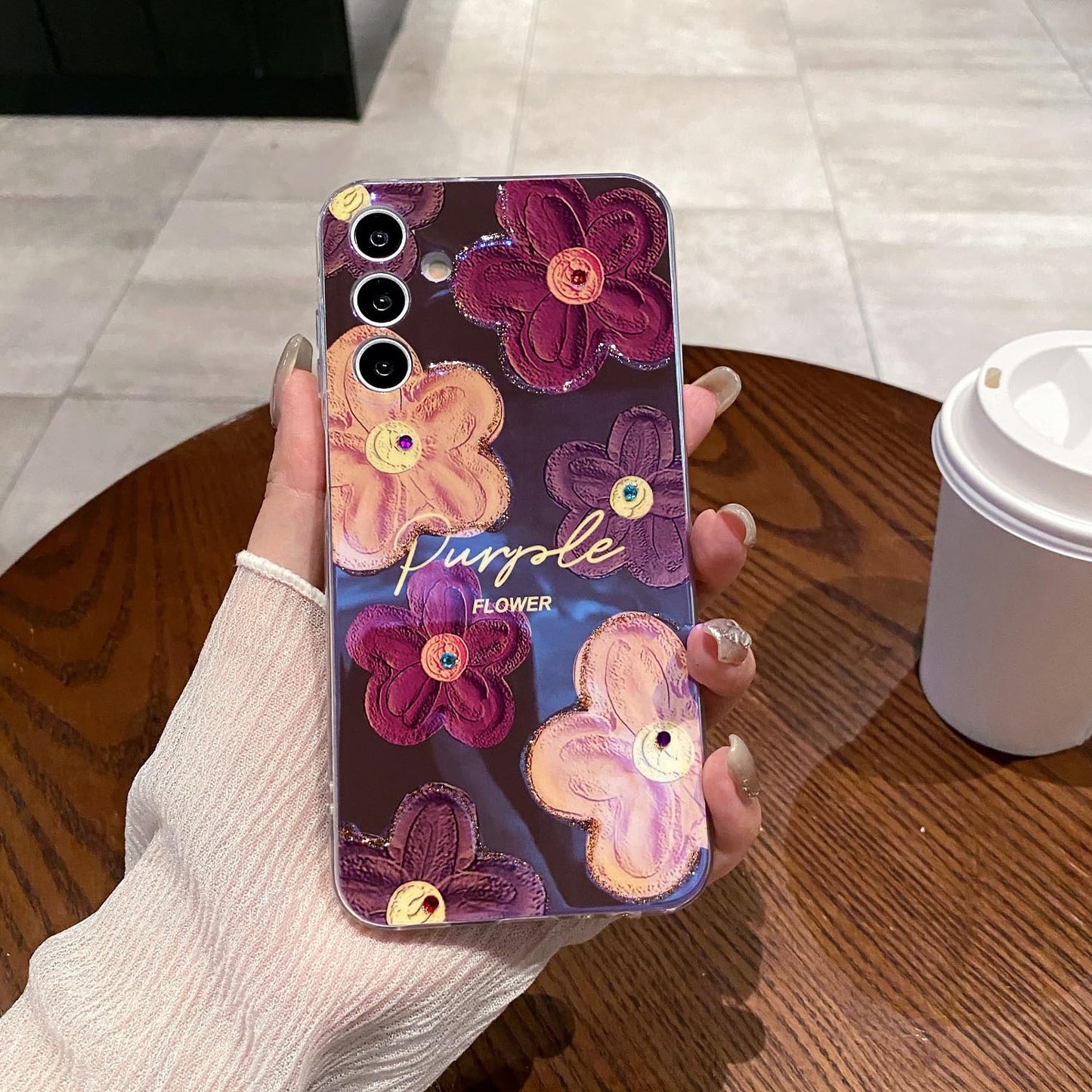 Leleyun Case For Samsung Galaxy A25 5G, Retro Oil Painting Printed Flower Cute Pattern With Glitter Gem Phone Cover Durable Tpu