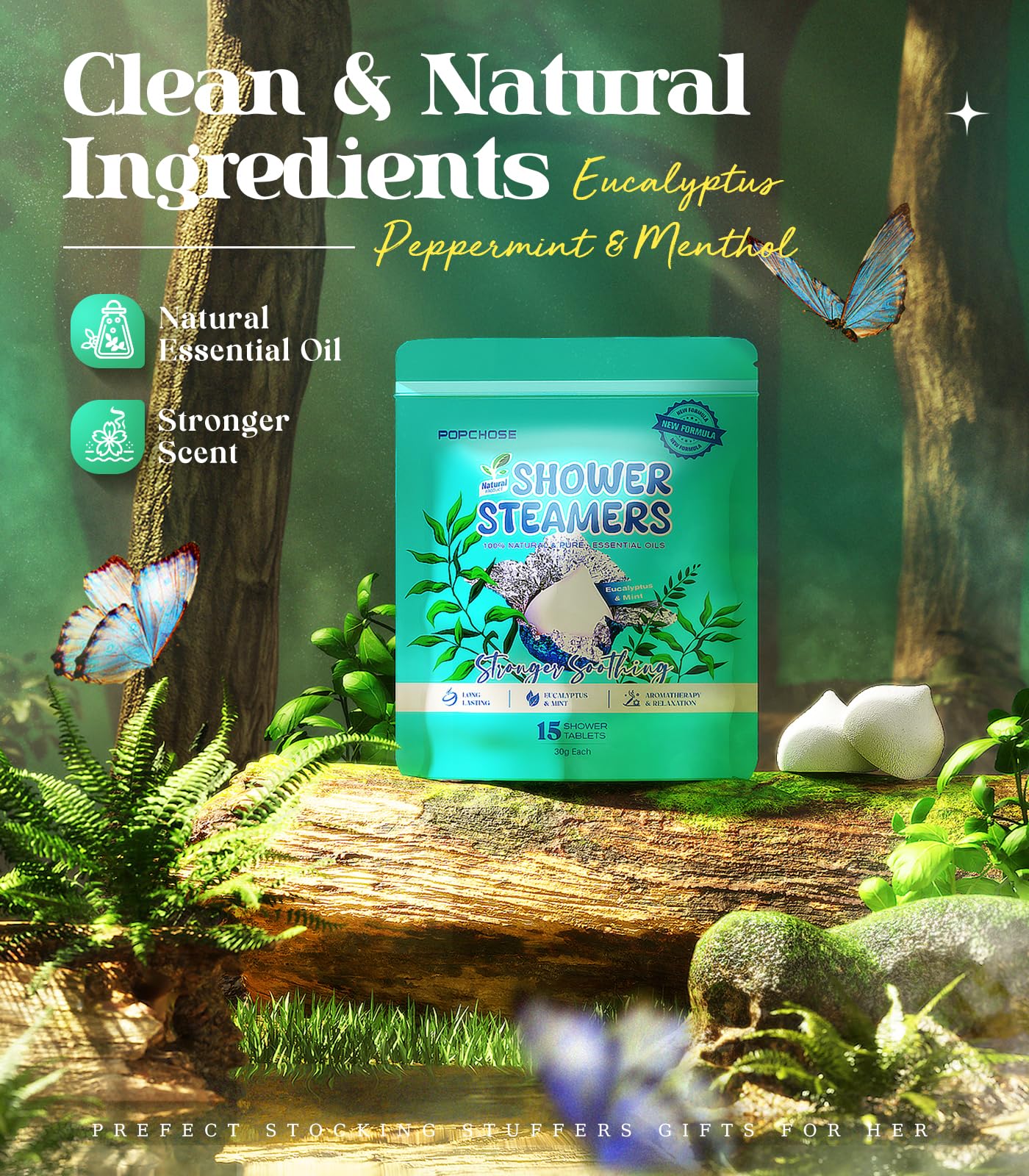 POPCHOSE Shower Steamers Aromatherapy - Eucalyptus for Shower, Stress Relief & Self Care- Home SPA Gifts, Birthday Gift for Women & Men, Shower Steamers for Sinus Relief, Quick Relief Nasal Congestion