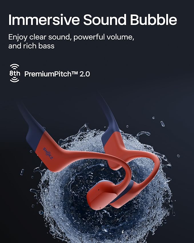SHOKZ OpenSwim Pro - Open-Ear Bluetooth & MP3 Bone Conduction Sport Headphones, Swimming Headphones, IP68 Waterproof, Red