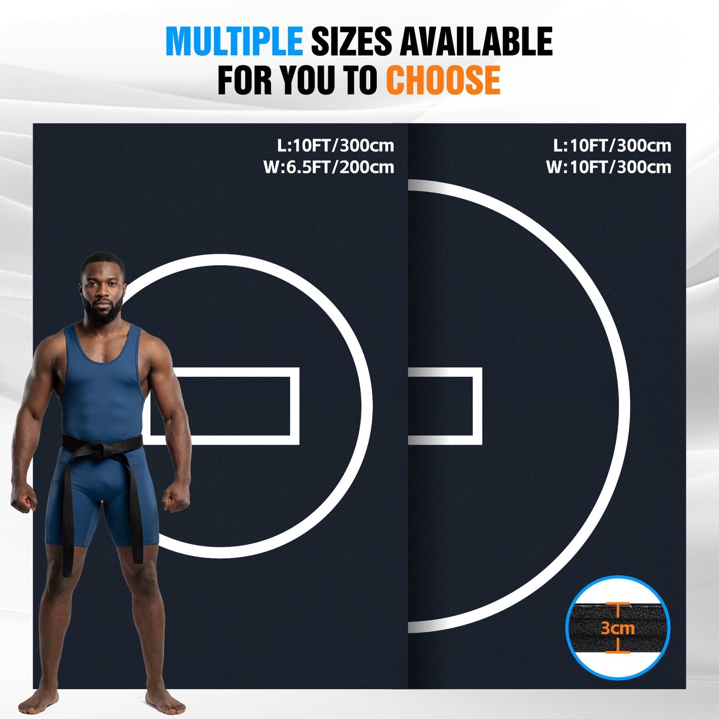 10' x 10' Wrestling Mat, 3cm Thick Foldable Gym Mat for BJJ Jiu Jitsu MMA Taekwondo Martial Arts, Non-Slip Waterproof Home Training Mat with Shock Absorption & Odor Control Black