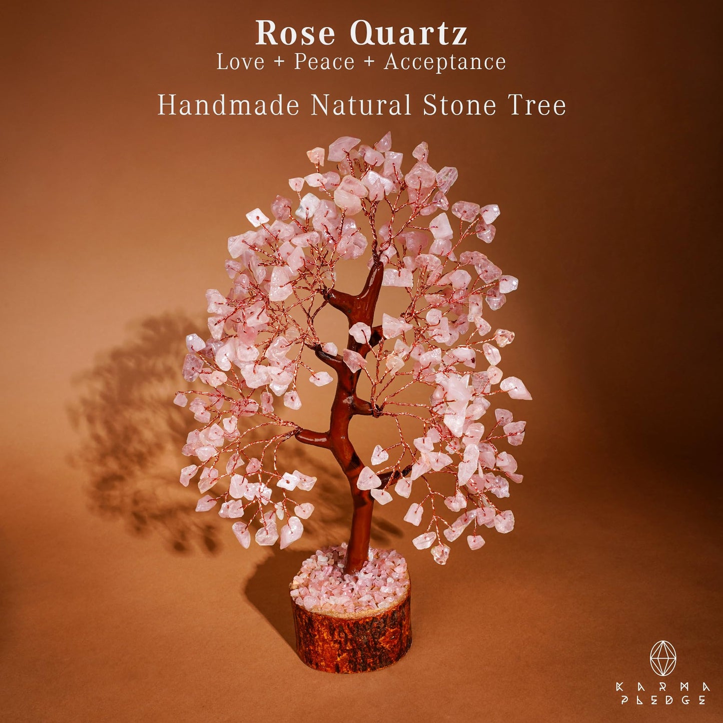 KARMAPLEDGE Rose Quartz Crystal Tree of Life for Women Office Decor, Good Luck, Money, Meditation, Positivity, Handmade Healing Crystal Stones Bonsai Tree Spiritual Birthday Gifts for Women