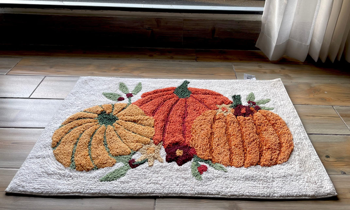 KEMA Soft 100% Cotton Halloween Pumpkin-Style Regular Use Rectangular Spa Mat Rug Plush Water Absorbent, Decorative Border - for Bathroom Vanity, Bathtub/Shower - Machine Washable - 1 Pack