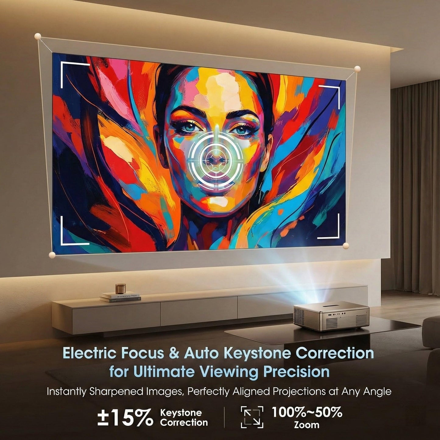 Geekman 4K Projector with WiFi and Bluetooth, Up to 450 Inch Giant Screen, Auto Focus and Auto Keystone Correction, Dolby Audio Home Theater and Outdoor Movie Projector