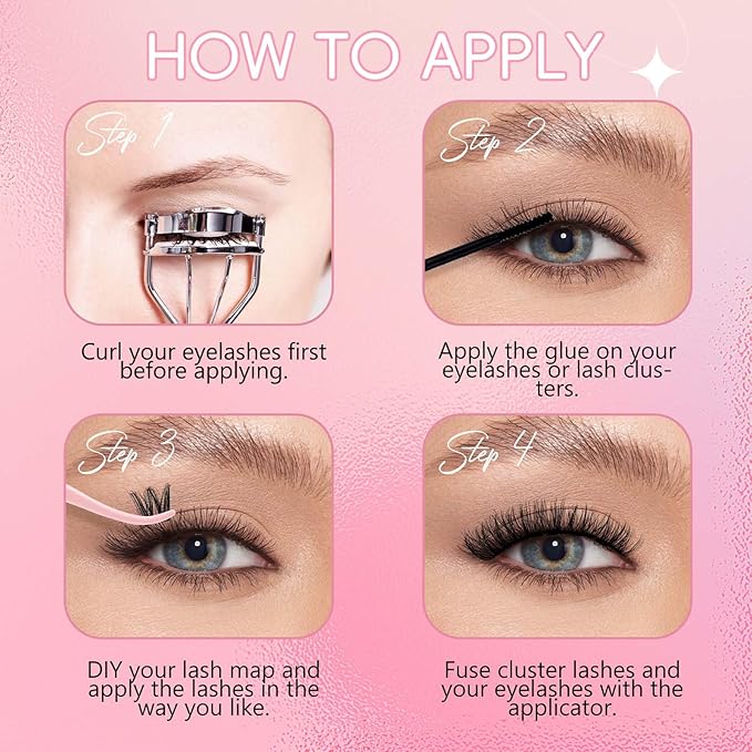 FADLASH Lash Clusters Natural Look Individual Lash Extensions Multi-type Mix with DIY Wispy Faux Mink Lash Tray,7D Spike, Bottom lash clusters Clusters for Self Application at Home