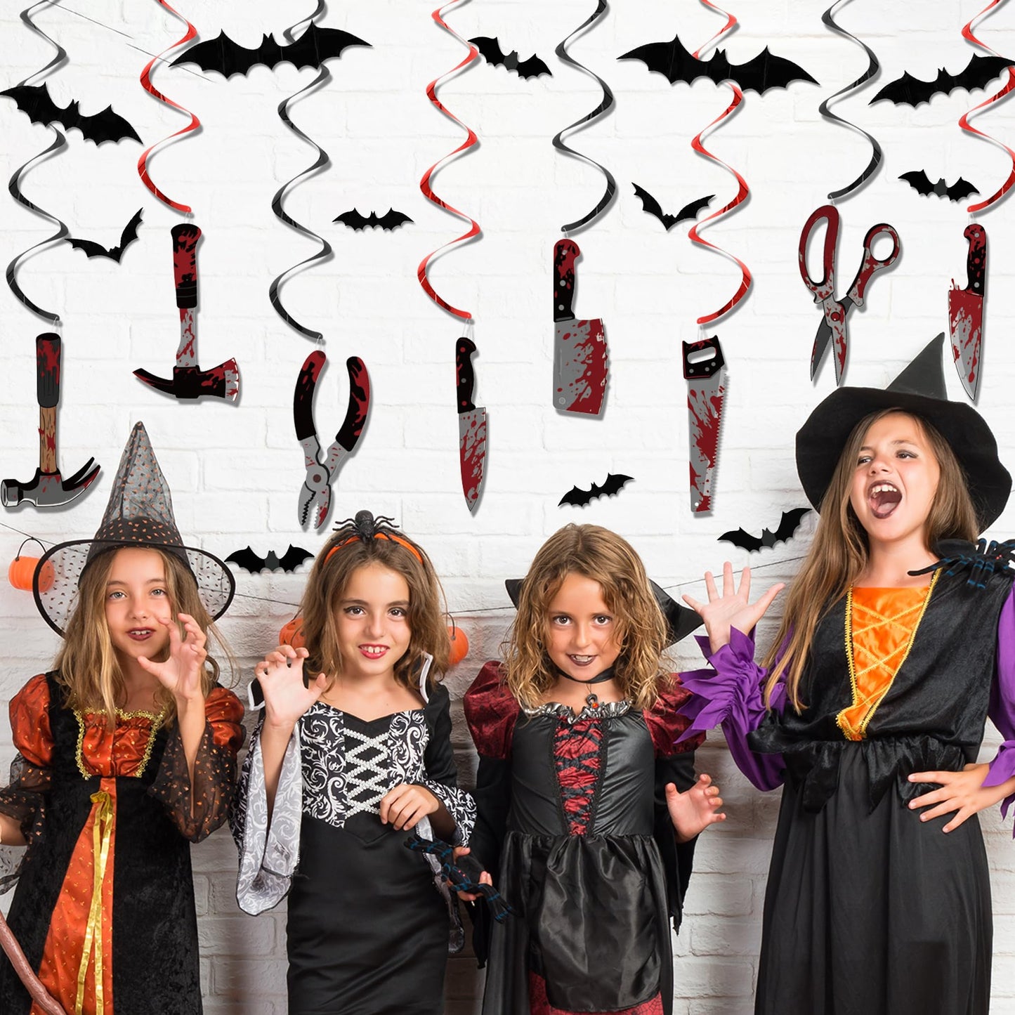 Trgowaul Halloween Horror Birthday Decorations, 31PCS Halloween Party Supplies, Hanging Swirls, Killer Cake Topper, Banner, Black Creepy Cloth&3D Bat Sticker for Spooky Haunted House Fireplace Decor