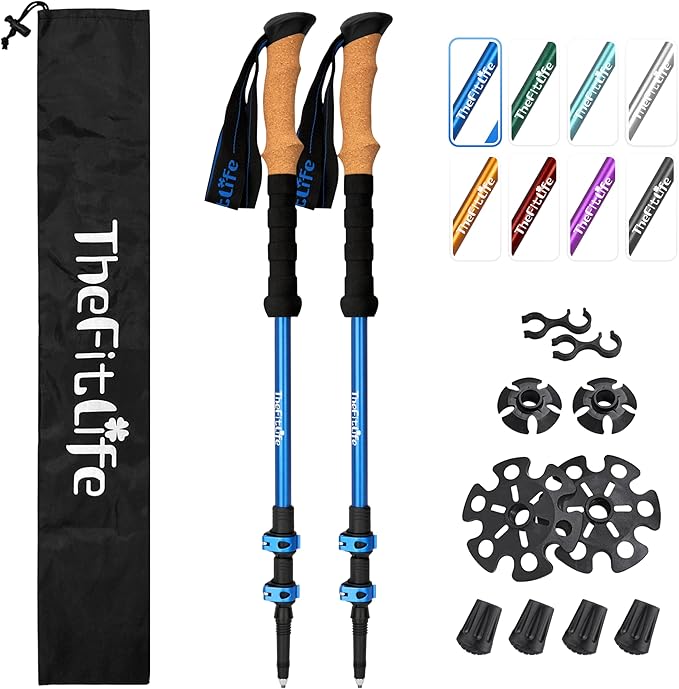 TheFitLife Trekking Poles - Lightweight 7075 Aluminum Hiking Sticks with Cork Grips, Adjustable Telescopic Design, Metal F...