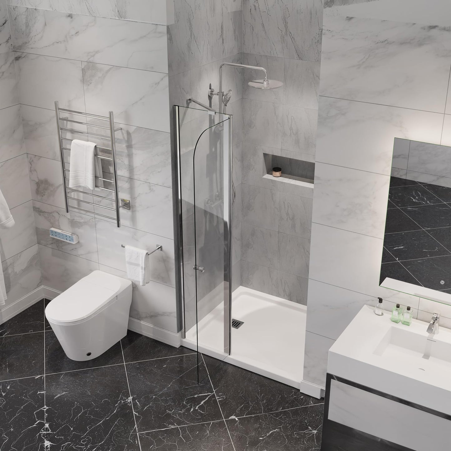 ANZZI 72-in. x 33.5-in. Frameless Swinging Shower Door, Resistance Free Hinges for Smooth Opening and Closing, Reversible Installation, Clear Tempered Glass in Chrome Finish (SD-AZ14-01CH)