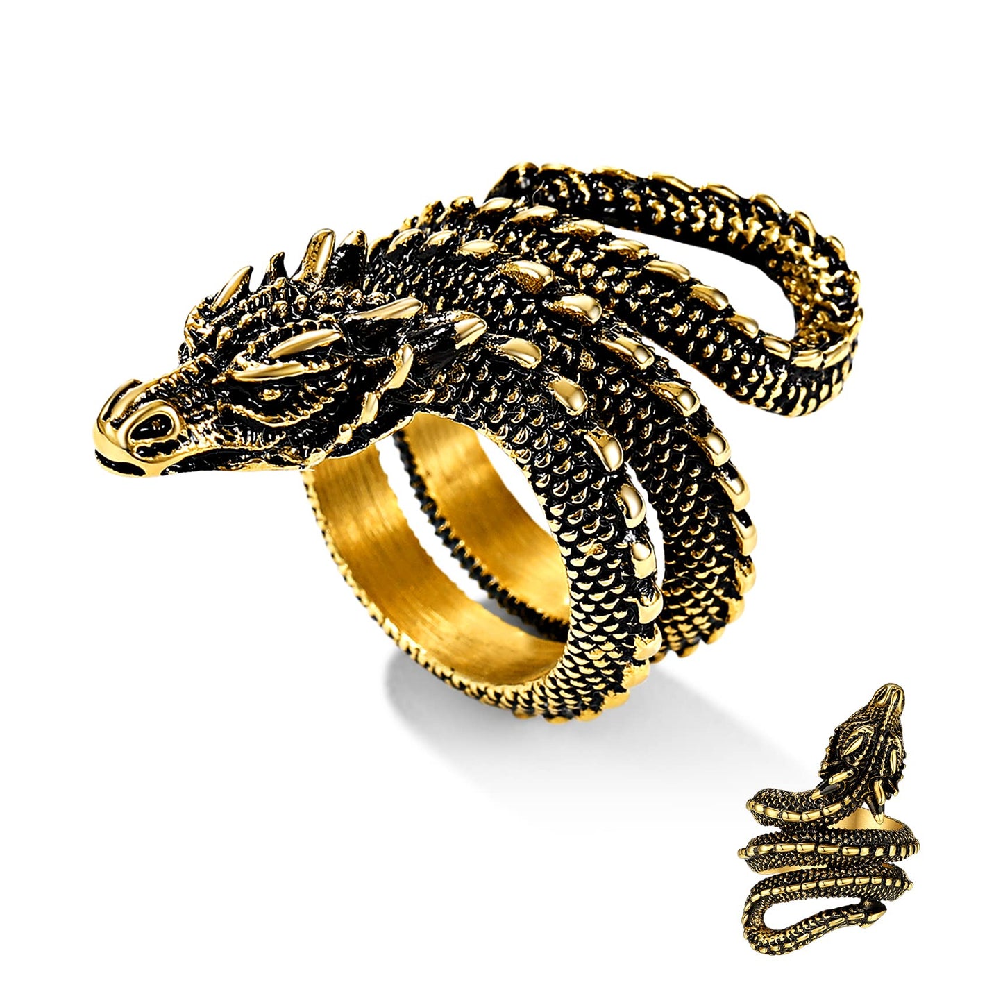 Bestyle Vintage Gold Dragon Ring for Women Men Cool Rings Dragon Jewelry Gothic Punk Finger Rings Fashion Halloween Costumes for