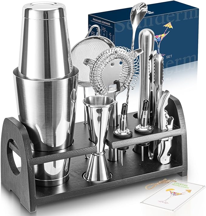 Semderm Pro Cocktail Shaker Set Mixology Bartender Kit- Extra Thick Stainless Steel Boston Shaker Set | Cocktail Kit Bar K...