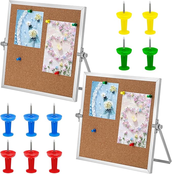 LIQWEI 2 Pack Small Bulletin Board for Desk, Double Cork Board Bulletin Boards with Silver Border, 9.8"×9.8" Double Sided ...