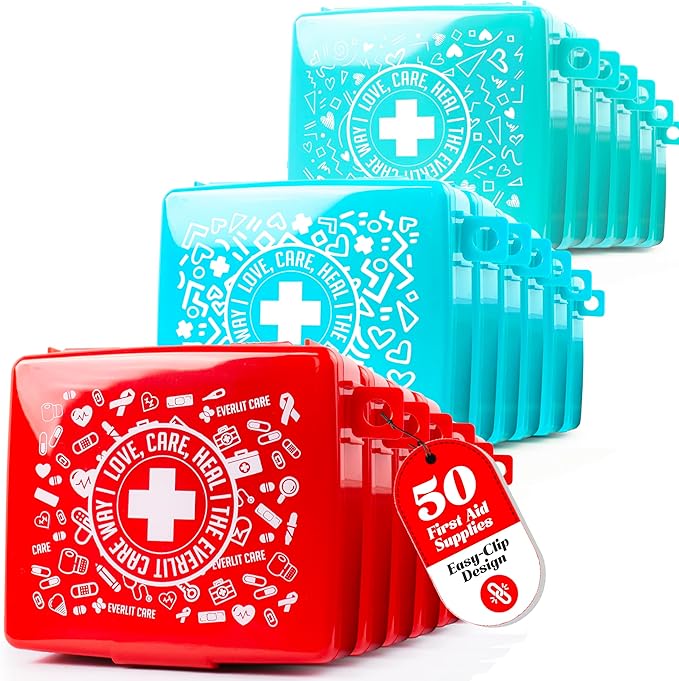 EVERLIT Pocket-Aid Mini First Aid Kit | Compact, Portable Hard-Shell Cases of 50 Items | Cuts, Scrapes, Wound Care Essenti...