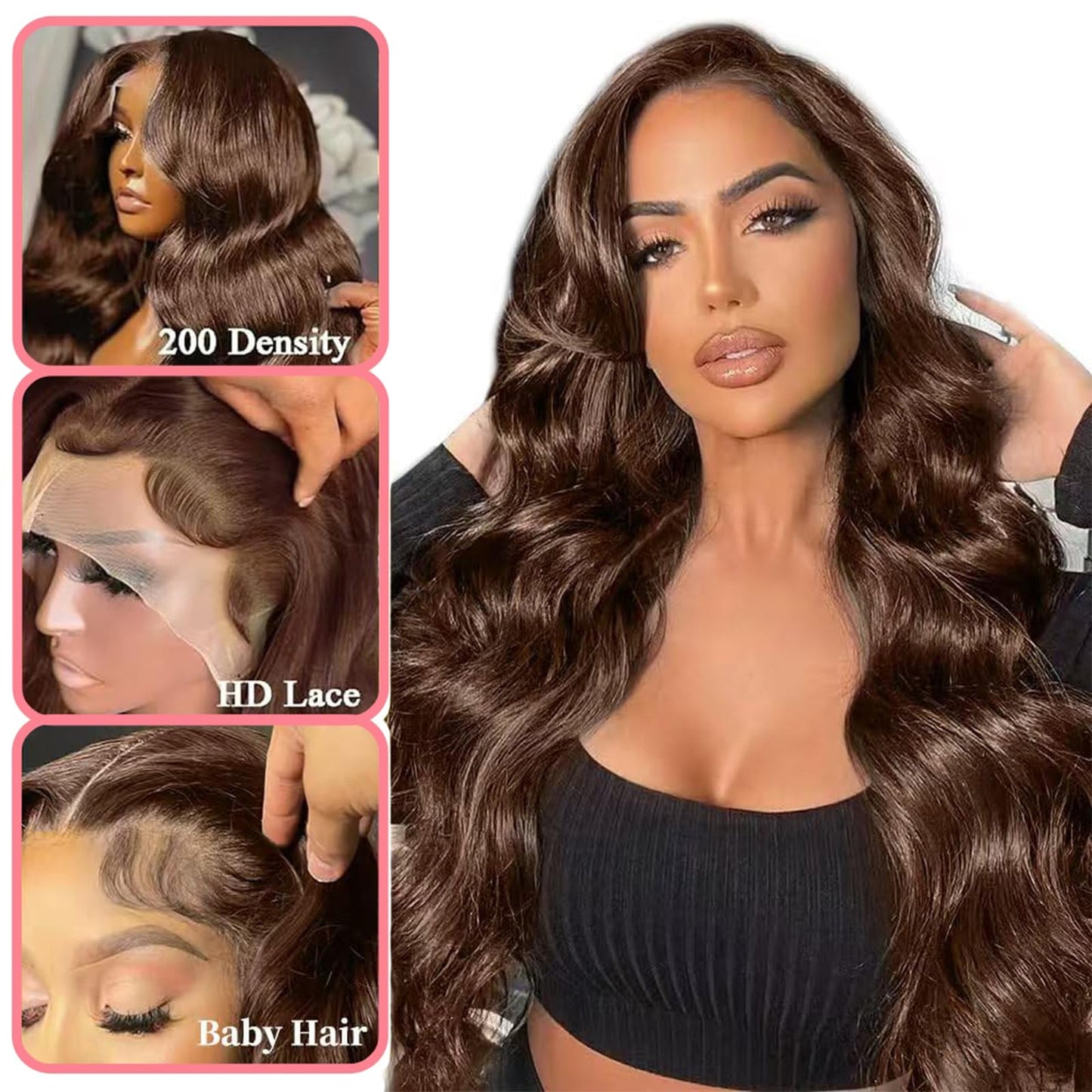 Gureimi 36 Inch Chocolate Brown Lace Front Wig 13x6 Lace Front Wigs Human Hair Body Wave Brown Wig Human Hair HD Lace Front Wigs