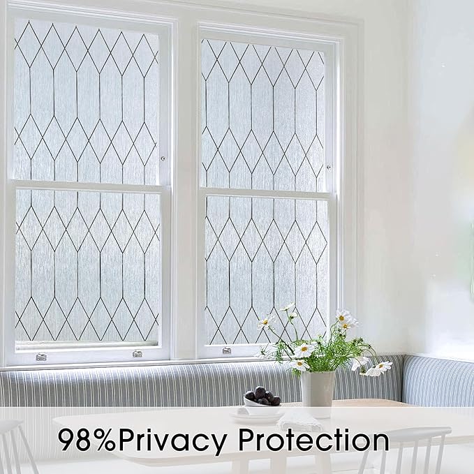 Windimiley Window Privacy Film Stained Glass Static Clings, Bathroom Frosted Leaded Decorative Window Stickers, UV Heat Blocking Opaque Removable for Home Door Coverings (23.6 x 78.5in,Rain)