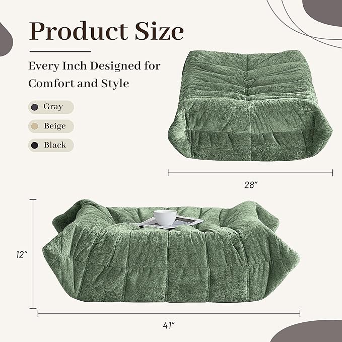 HABUTWAY Bean Bag Ottoman,Foot Rest,Fireside Chair Memory Foam Lazy Bean Bag Sofa for Living Room,Bedroom,Dorm,Office (Ottoman-Green)