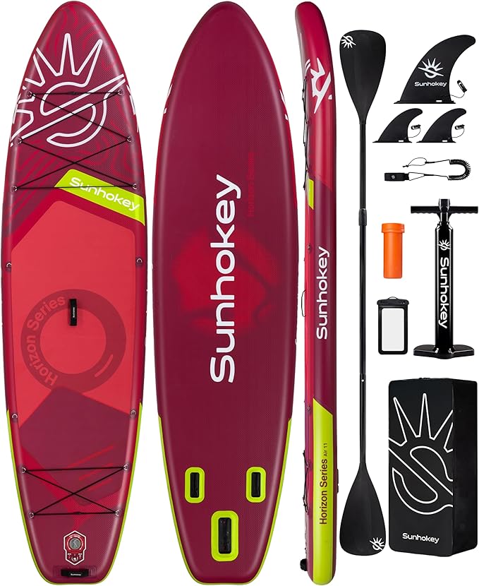 SUNHOKEY 11'×34'' Extra Wide Inflatable Paddle Board with Seam Welded Technology, Stand Up Paddle Board, 420lb Capacity fo...