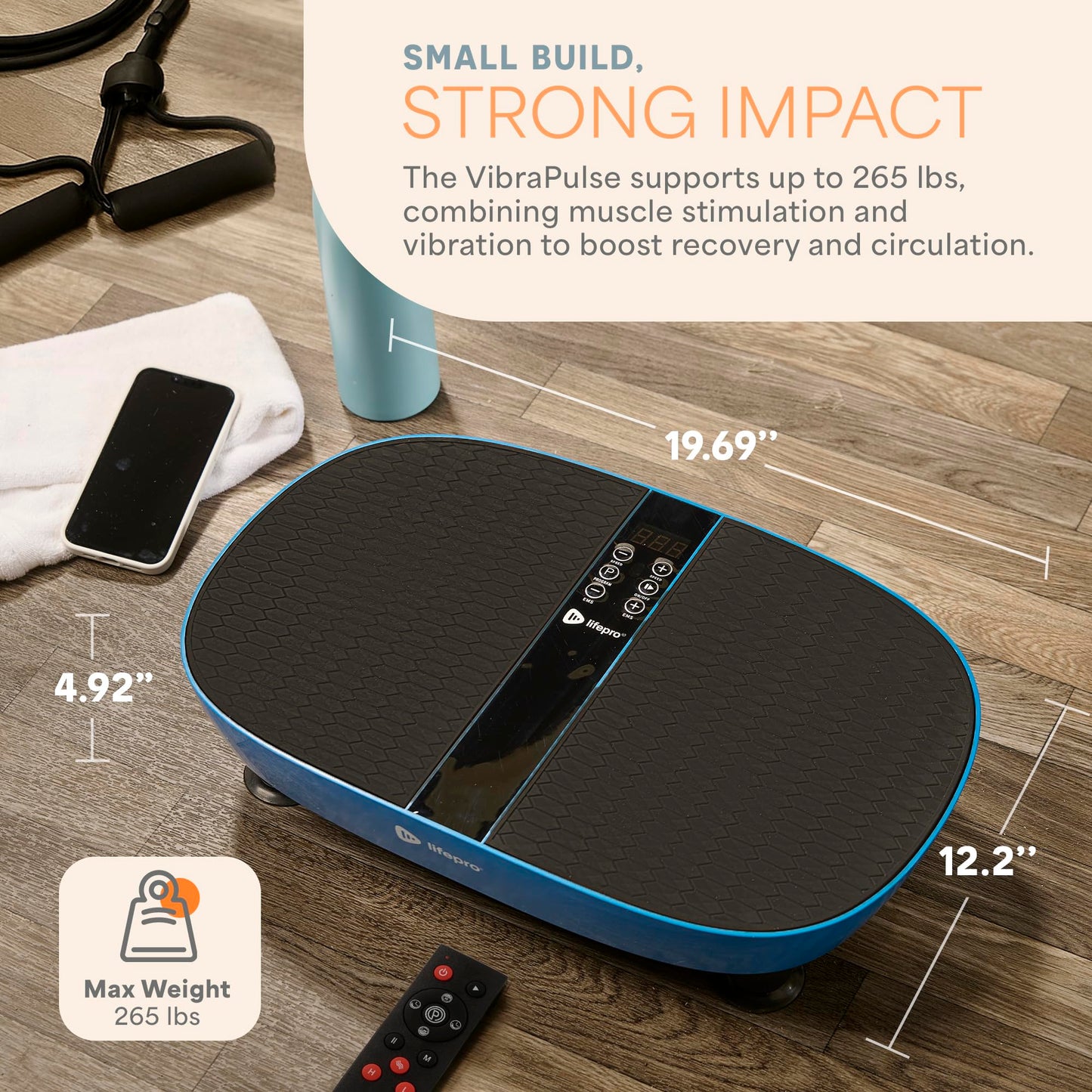 Lifepro VibraPulse Vibration Plate Exercise Machine — Vibrating Platform Machine with EMS and 99 Speed Levels — Vibration Plate for Lymphatic Drainage & Muscle Toning with Resistance Bands