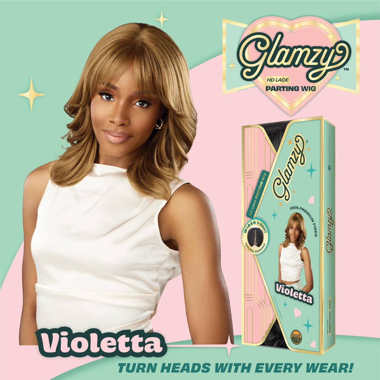 Sensationnel Glamzy Lace Part Wigs - Violetta Glueless Hand Tied Wider V Parting Synthetic Hair (BALAYAGEFIERYRED)