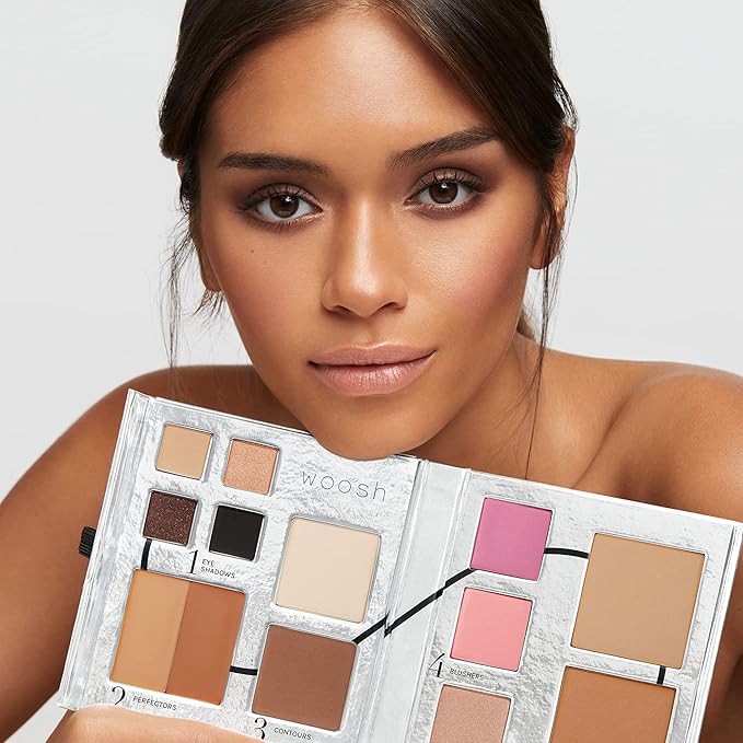 Woosh Beauty, Jetsetter Bundle in #3 Medium, Fold out Face Original, Essential Brush Set, Travel Case in Hot Pink