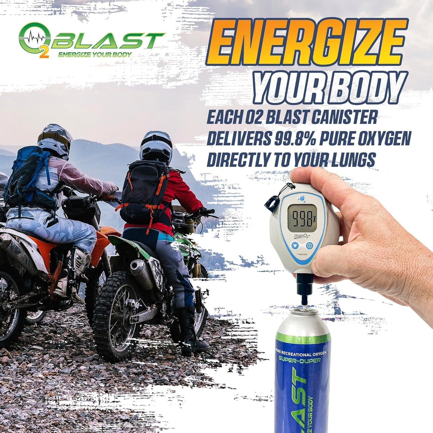 O2 Blast - Portable Oxygen Can, Filled with 99.99% Pure Oxygen in a Can with Breathing Mask for Sports, Travel, and High Altitude Use | On-The-Go Air Support for Hiking and Outdoors – 10L, 6-Pack
