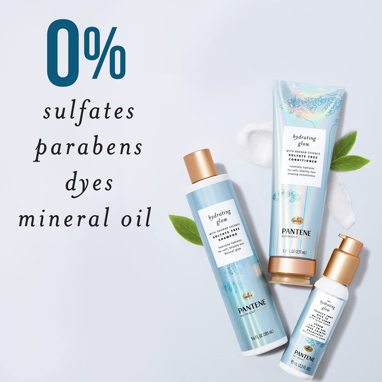 Pantene Sulfate Free Conditioner, Hydrates Dry Damaged Hair, Nutrient Blends with Baobab Essence, Safe for Color Treated Hair, 8