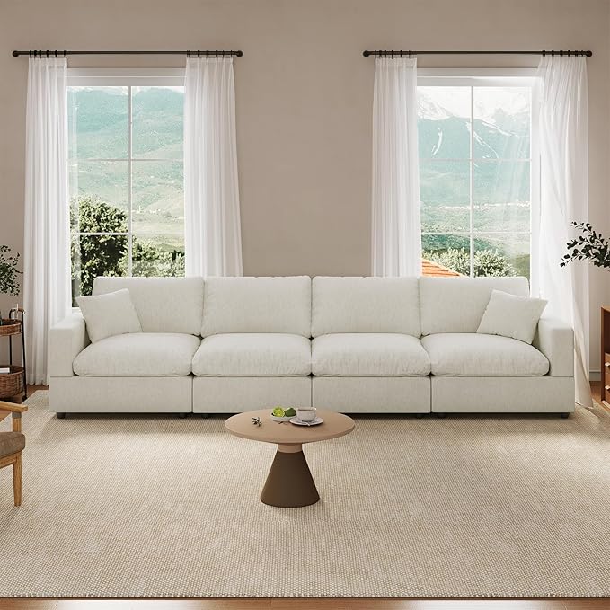 Cloud Couch Modular Sectional Sofa, 123.8" 4-Seater Sectional Couches for Living Room, Convertible Cloud Sofa, Down Filled Wide & Deep Seat, Removable Washable Cushion Cover & Backrest Pillow Cover