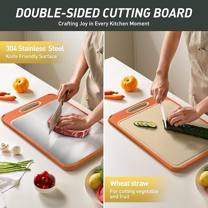 2 in 1 Stainless Steel Cutting Board with Handle Chopping Eating Grilling Biard Cutboard Biard Chtting Cuttingboards Voard Oard Bord Dishwasher Safe 16 x 11 Baords Baord Veg Utting Ultimate