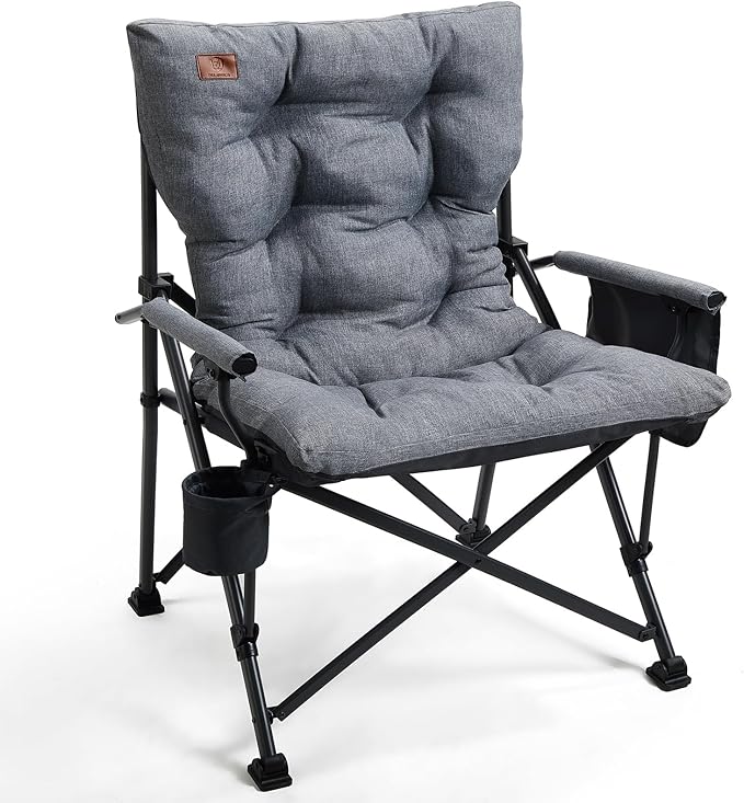 EVER ADVANCED Padded Oversized Folding Camping Chair for Adults, Heavy Duty Lawn Chair with Side Pockets, Portable Collaps...