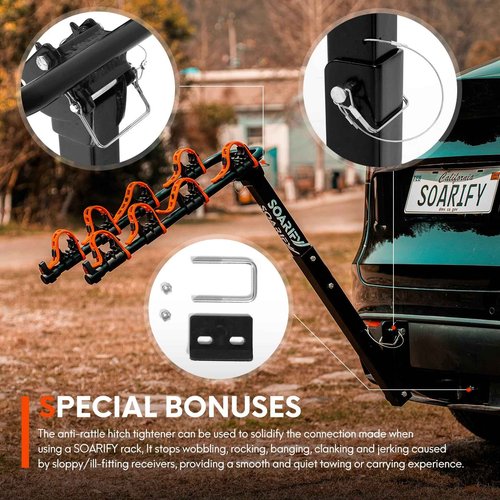 Soarify Bike Rack for Car, SUV, RV, Mount Hitch Bike Back 4, Up to 143 lbs Load Bicycle Rack Carrier Rubber Straps, Tilt Release with 2" Hitch for Cars (4BIKES)