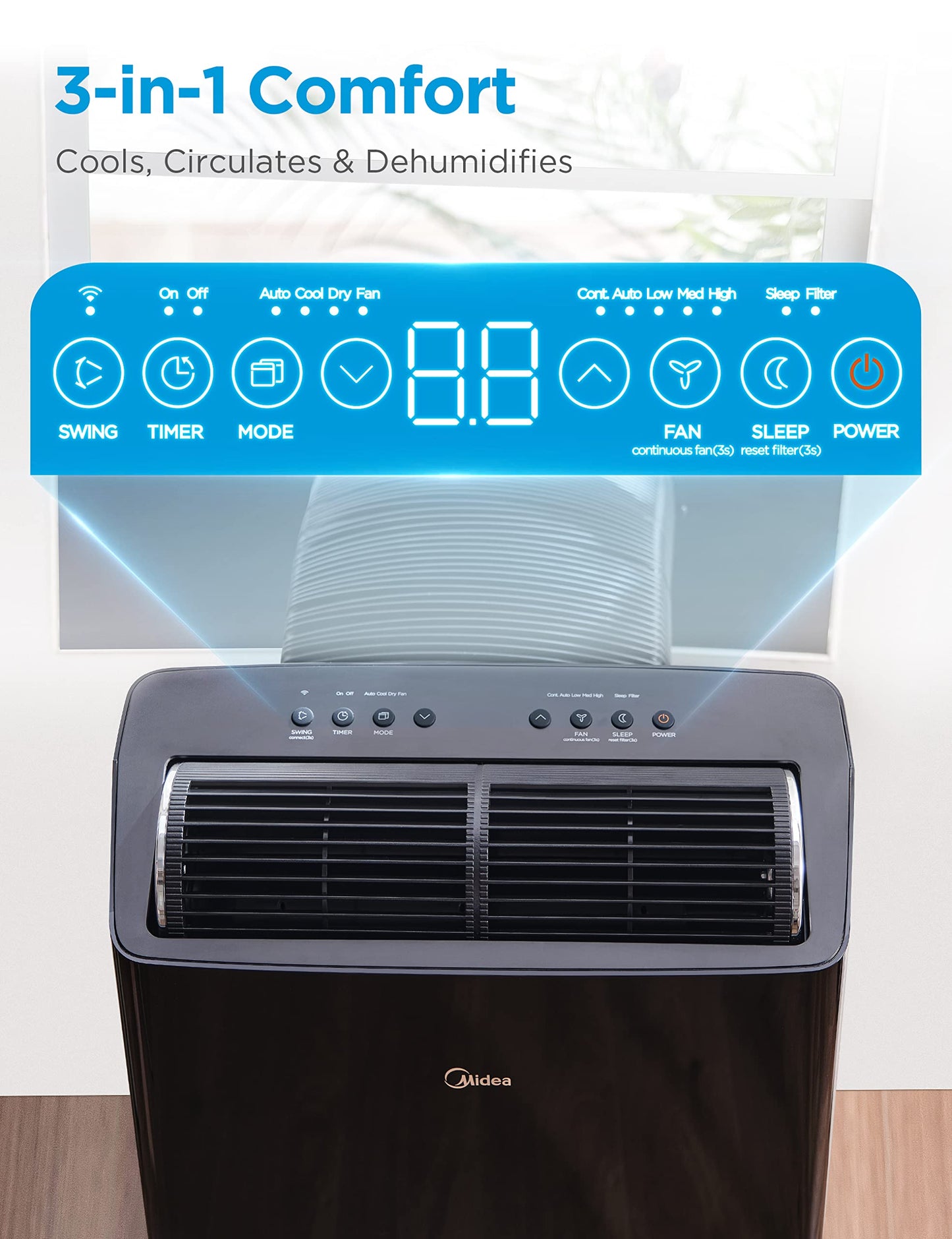 Midea Duo 12,000 BTU (10,000 BTU SACC) High Efficiency Inverter, Ultra Quiet Portable Air Conditioner, Cools up to 450 Sq. Ft., Compatible with Alexa/Google Assistant, Includes Remote, 2026 NEW