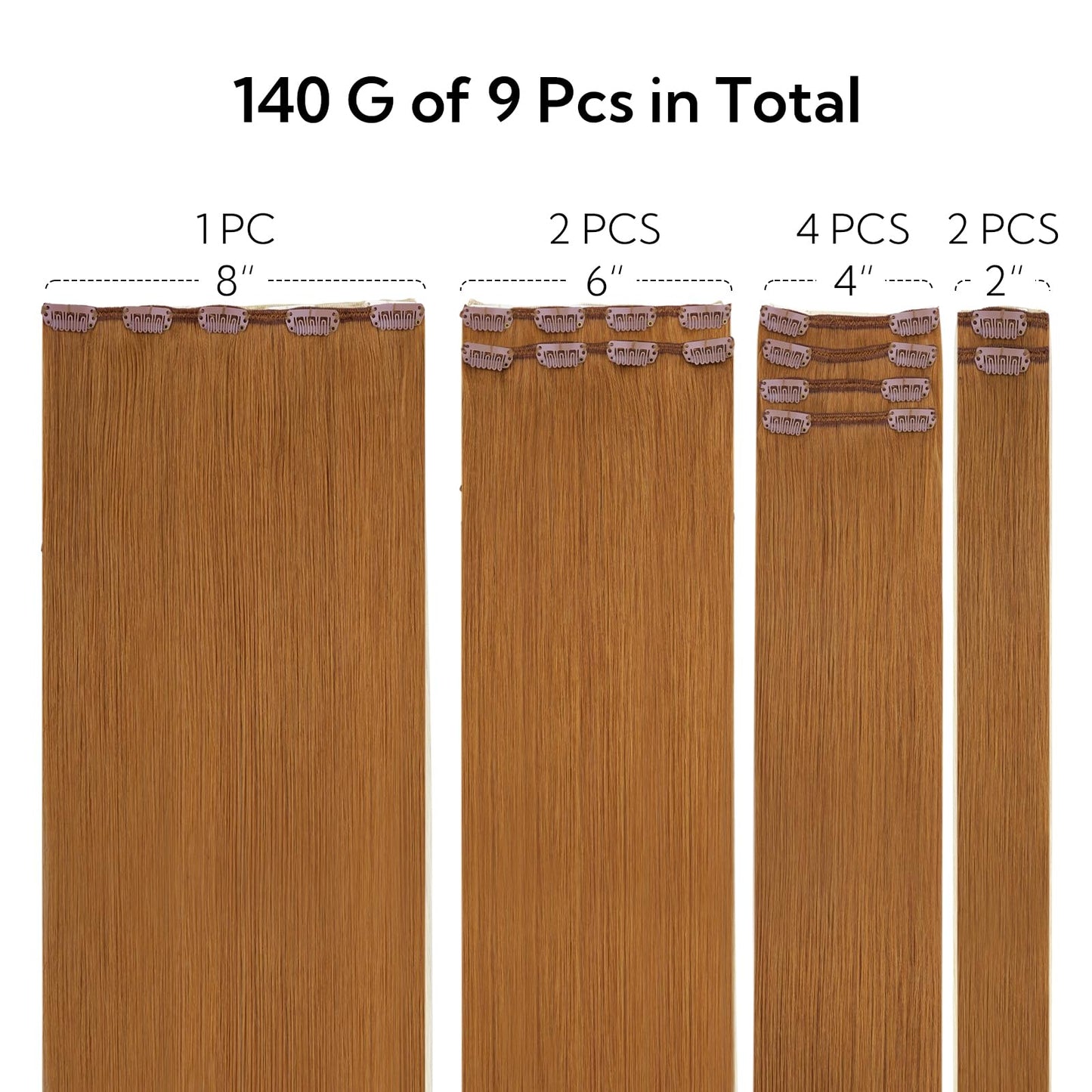 HOTBANANA Clip in Hair Extensions Real Human Hair, 135g 9pcs 14 inch Auburn Ginger Straight Remy Clip in Extensions Full Head fo