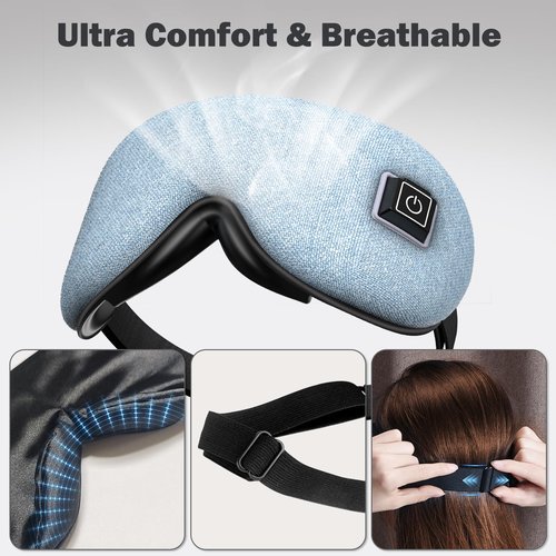 BOQUBOO Cordless Heat Cooling Sleep Eye Mask for Dry Eyes Migraines Improve Sleeping, Heated Eye Mask for Birthday Mothers Days Gifts (Blue)