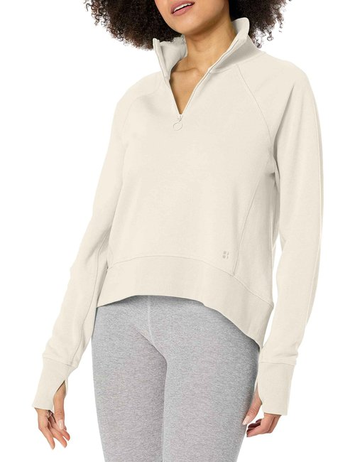 Sweaty Betty Women's Revive Lounge Ribbed Half Zip Pullover Sweatshirt Sweatshirt, Lily White, Medium