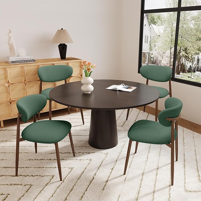 MALOL Dining Chairs Set of 4, Upholstered Dining Room Chairs with Metal Legs and Anti Slip Pads, Curved Back Kitchen Chair for Home and Restaurant Use, Green