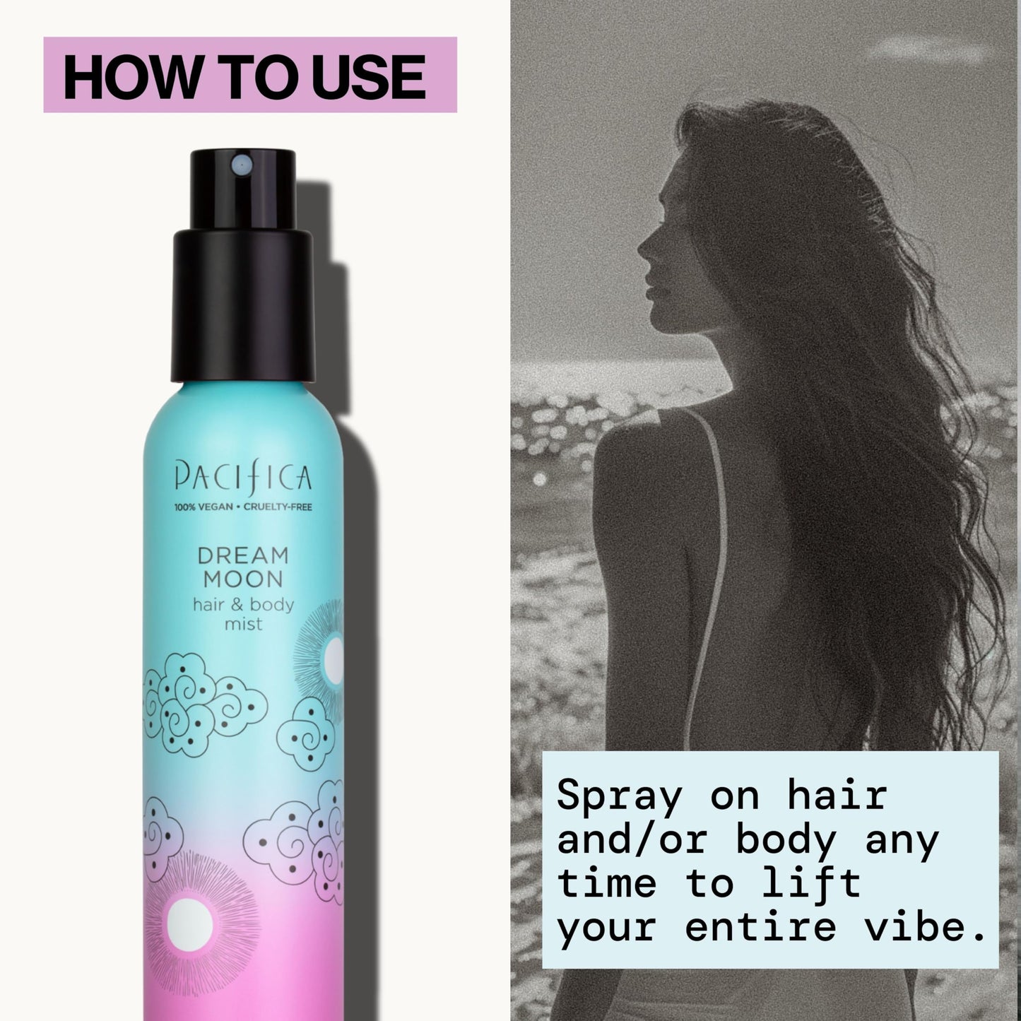 Pacifica Hair Perfume & Body Fragrance Spray Mist - Dream Moon with Bergamot, Pear, Pink Rose, Coconut, Vanilla, Sandalwood & Patchouli – Alcohol-Free, Vegan & Cruelty-Free, 5 oz (1 Count)