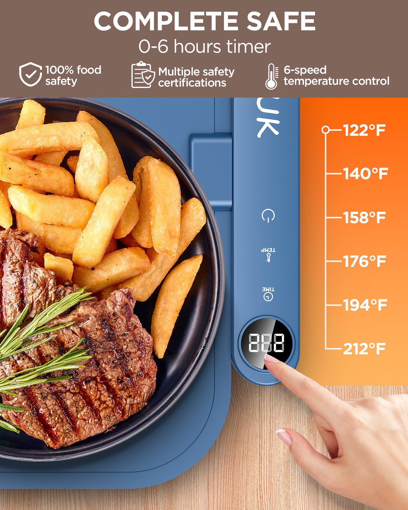Upgrade Electric Warming Tray,Food Warming Mat,Food Heating Mat for Countertop, 6 Temperature Modes, Auto Shut-Off,Removable, Washable,for Versatile Food Warmer for Parties (Blue)