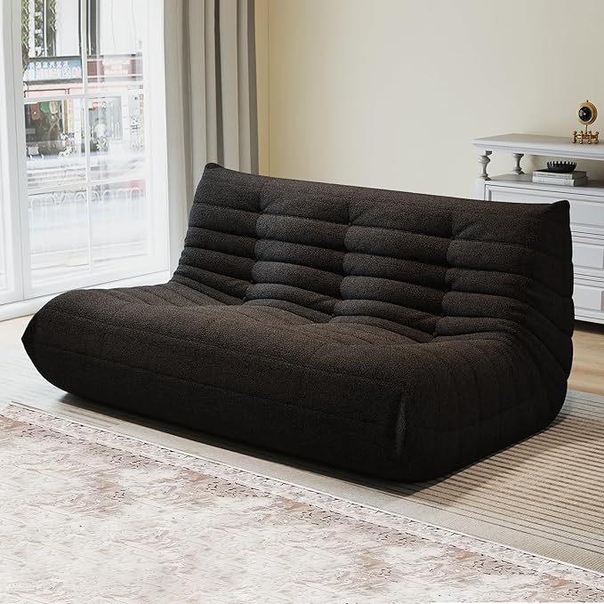 Selyteramy Bean Bag Chairs for Adults, Giant Bean Bag Chair Sofa with Memory Foam, Black, 3 Seat