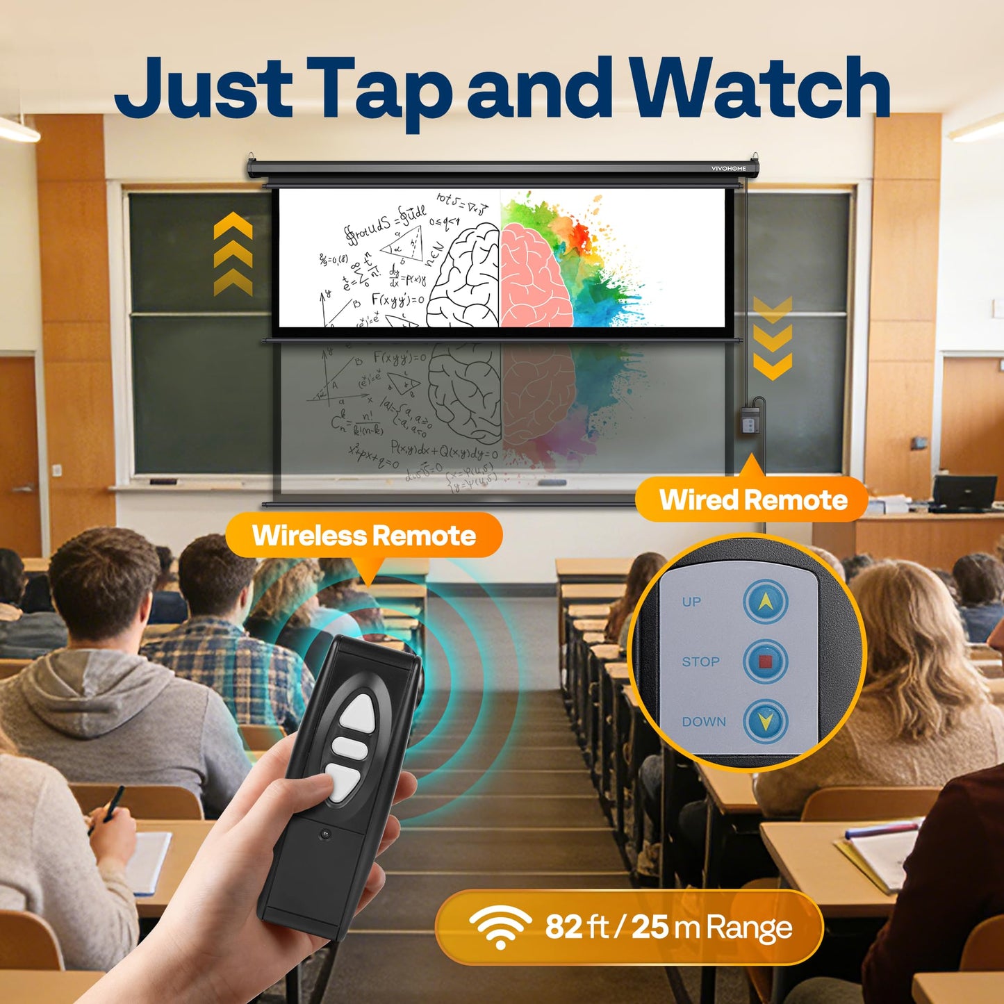 VIVOHOME Motorized Projector Screen with Remote, 16:9 100 Inch Auto Electric Projection Screen, HD 4K Movie Screen for Home Theater, Cinema, Office (87 x 49 Black)