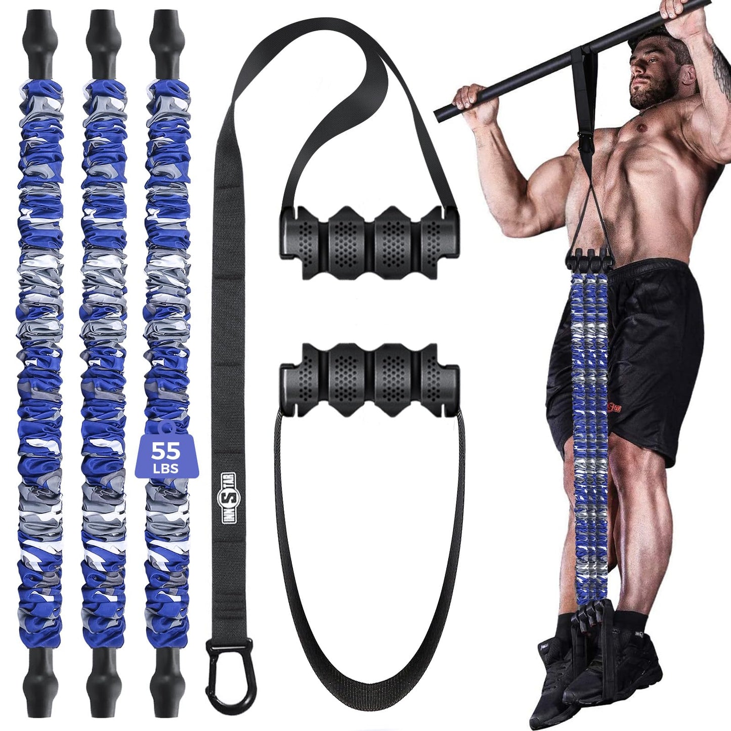 Innstar Pull Up Assistance Bands - 3 Heavy-Duty Adjustable Set for Enhanced Strength Training - Patent (Sky Blue 165lbs Adjustable Resistance)
