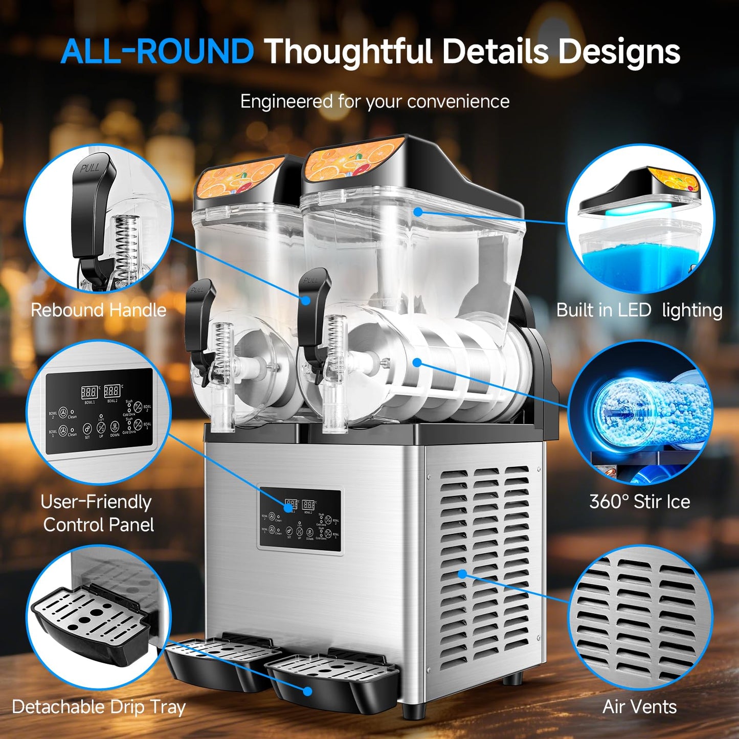 EKway Slushy Machine,15L x2 Double Tanks Comercial Margarita &Slushie Machine,120+ Cups 1000W 110V Electric Large Daiquiri Machine with Self-cleaning Mode,for Home Party Restaurants Cafe Bars