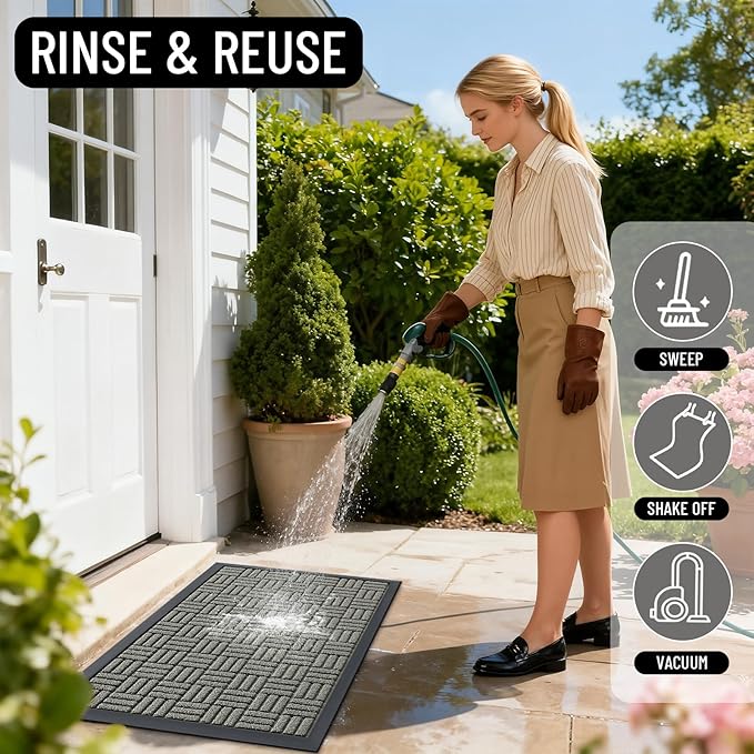 OLANLY Front Door Mat Outside Entrance 35x23, Absorbent, Heavy Duty Sturdy Natural Rubber Doormat Indoor Outdoor, Non-Slip, Stain and Fade Resistant, Low Profile Floor Mat for Entryway, Modern Gray