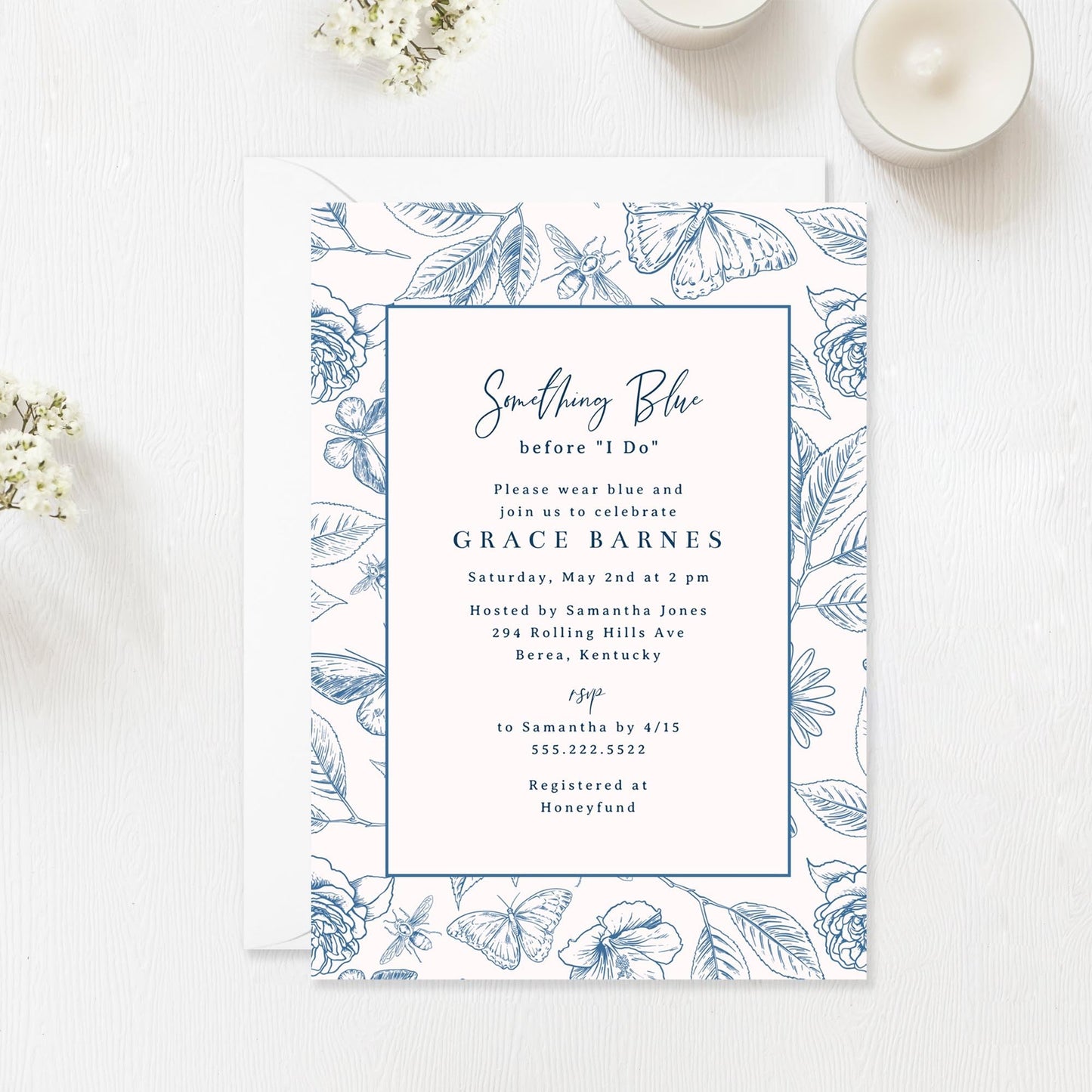 Hello Love Goods Something Blue Bridal Shower Invitations, Personalized Invites with Envelopes - 4.25x5.5 or 5x7