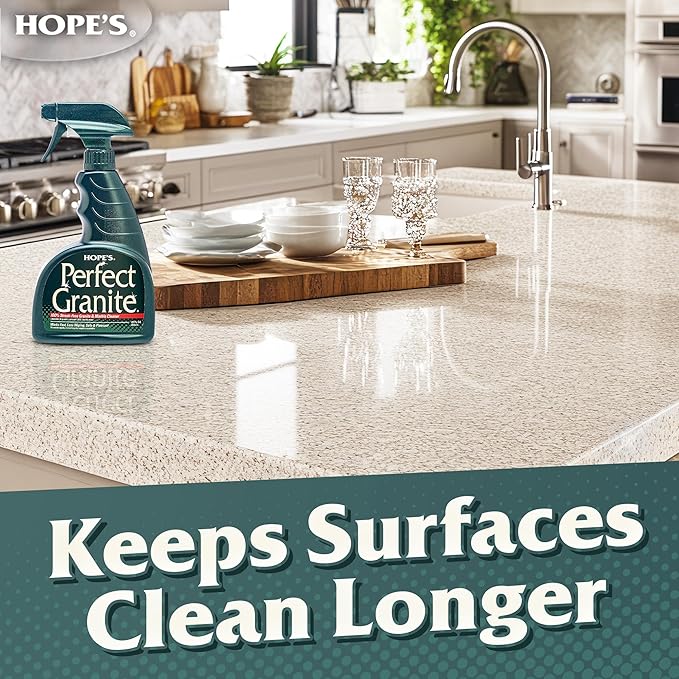 HOPE'S Perfect Granite & Marble Countertop Cleaner with Microfiber Cloth, Stain Remover and Polish, Streak-Free, Ammonia-Free, 22 Ounce, Pack of 1 with Microfiber Cloth