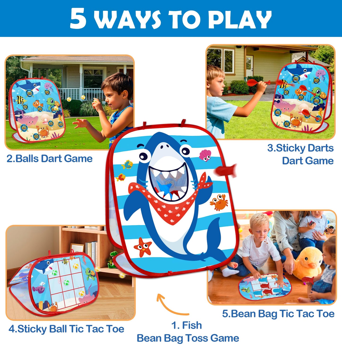 Bean Bag Toss Outdoor Outside Games Toys for Kids Ages 4 8 Under The Sea Summer Kids Outdoor Games Shark Toys Dart Game for Toddlers 3-5 Beach Ocean Themed Party Gifts for Boys Girls Family Yard Game