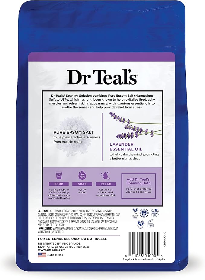 Dr Teal's Epsom Salt, Lavender, 3lbs, Pack of 2 | Soothe & Sleep | Soaking Solution