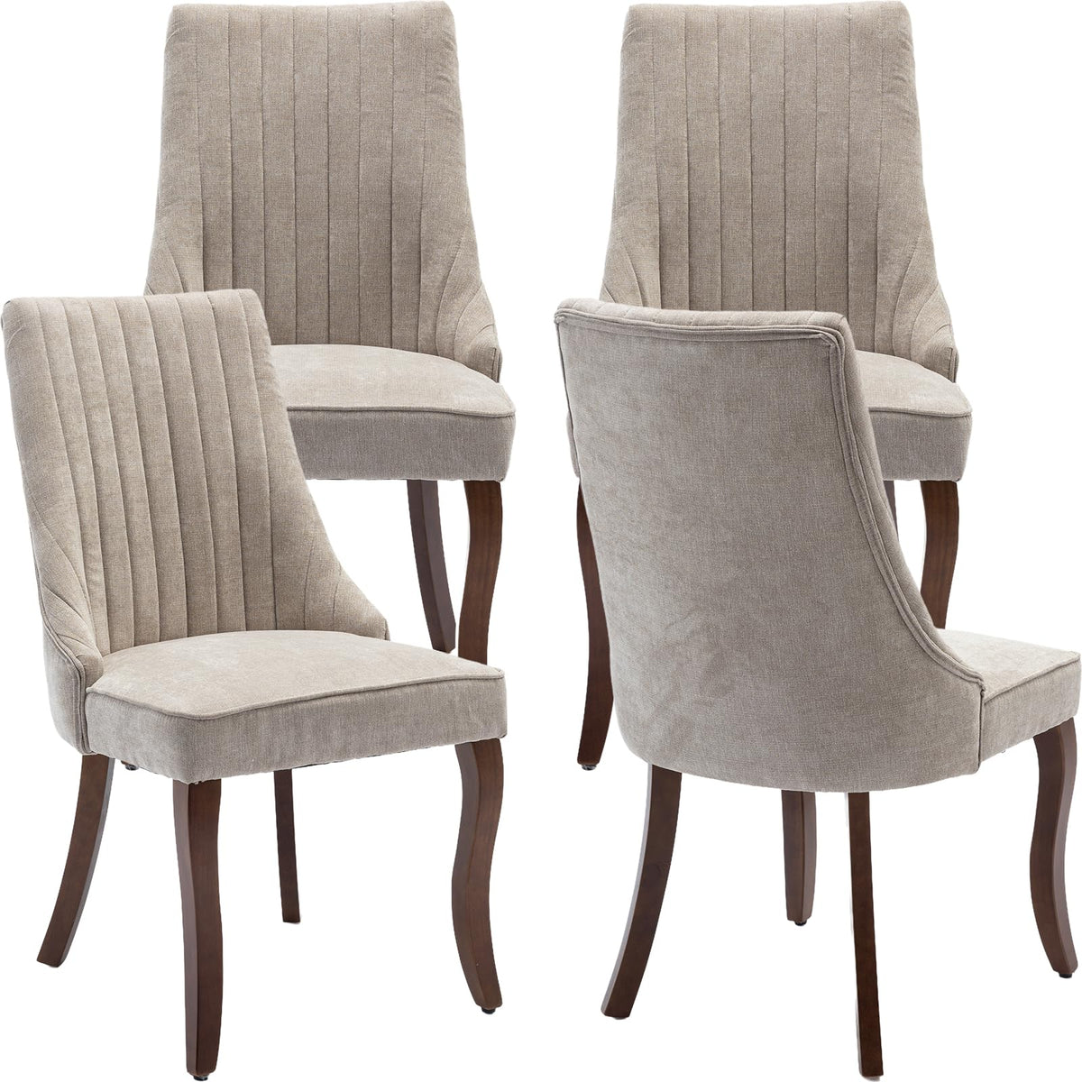 Mid Century Modern Dining Chairs Set of 4, Beige Fabric Upholstered Kitchen & Dining Room Set, With Wood Legs, Sillas de Comedor (Beige, 4 Pcs)