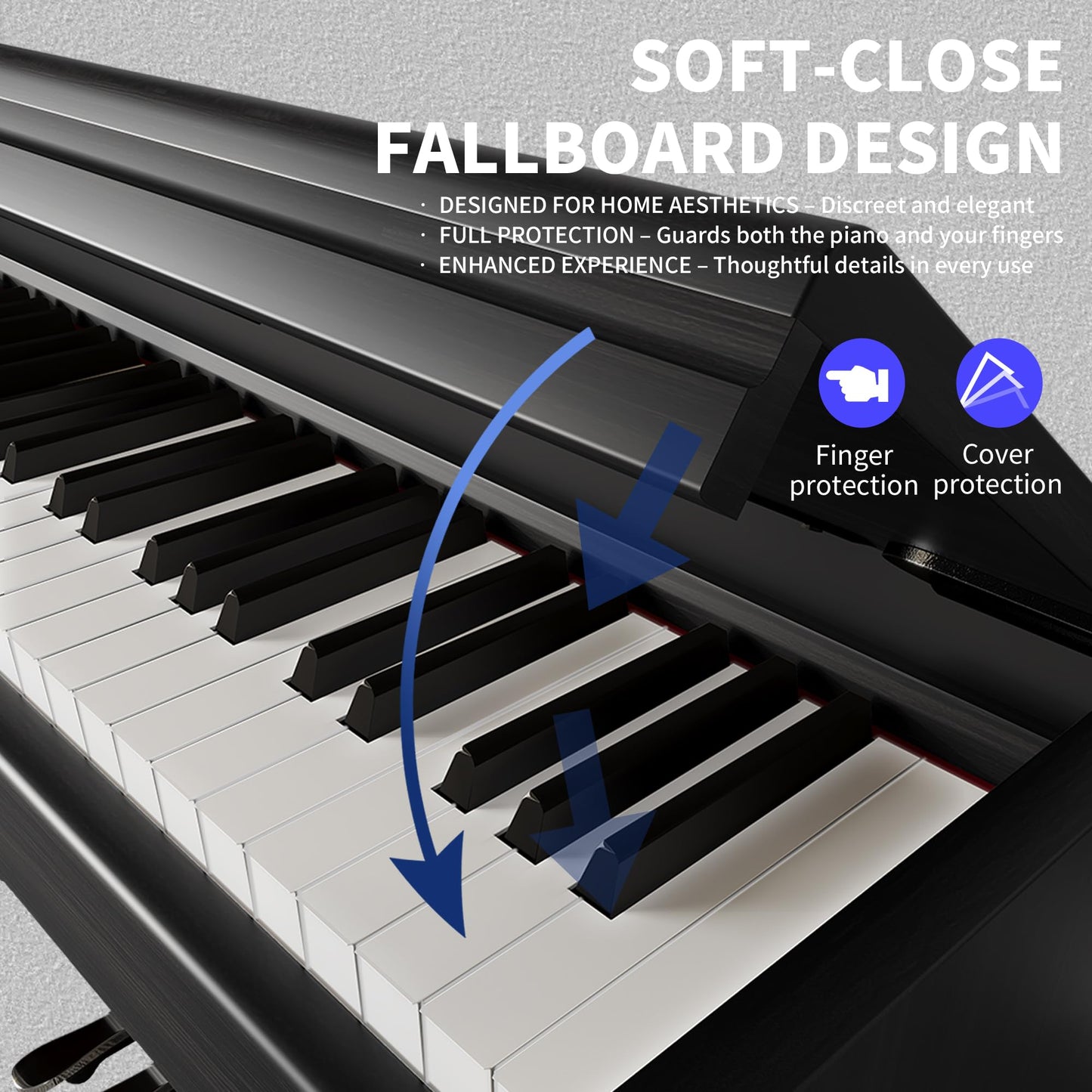 WENCAI 88 Keys Fully Weighted Digital Piano Keyboard, Hammer Action Upright Electric Piano for Beginner Professional with Semi-Automatic Soft-Close Fallboard, 3 Pedals, Black